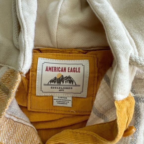 America Eagle AE Cozy Cabin Oversized Hoodie Flannel Yellow Small Used - Picture 6 of 7